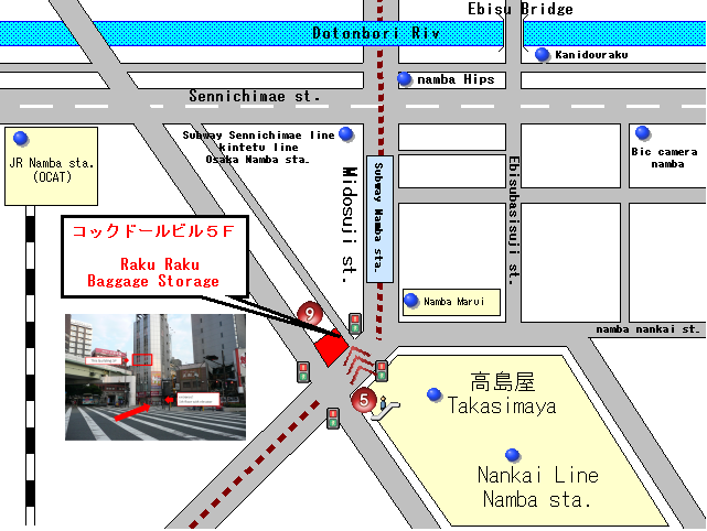 Map of RakuRaku Baggage Storage Namba store luggage storage
